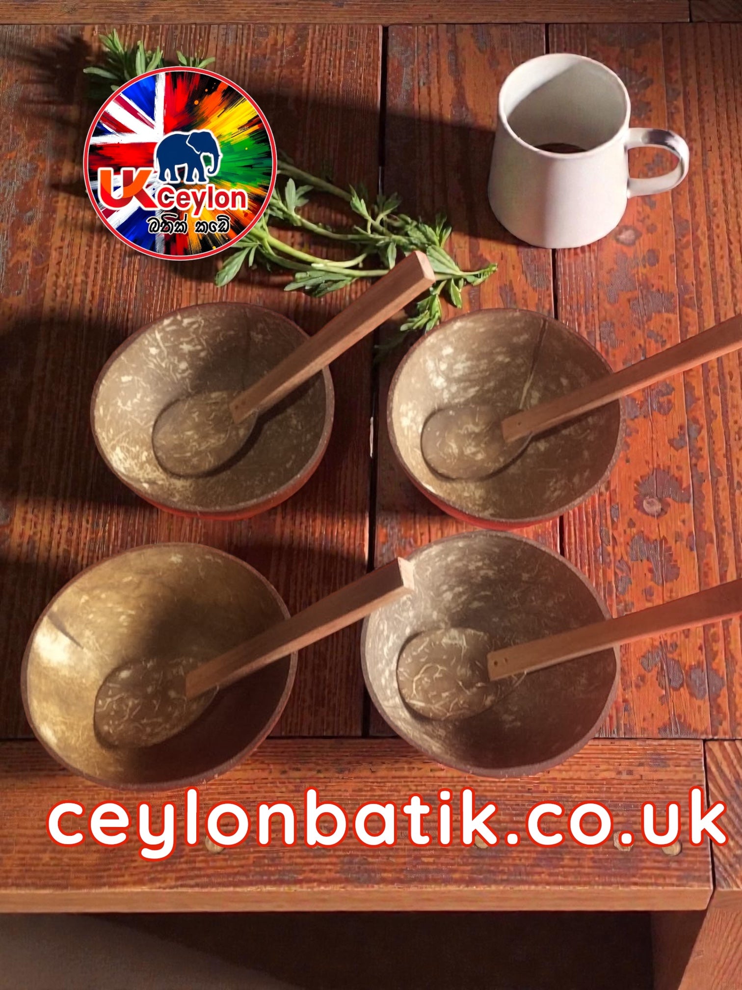 CocoServe Artisan Soup Bowl Set with Spoon | පොල්කටු සුප් බඳුන් සමඟ හැන්ද