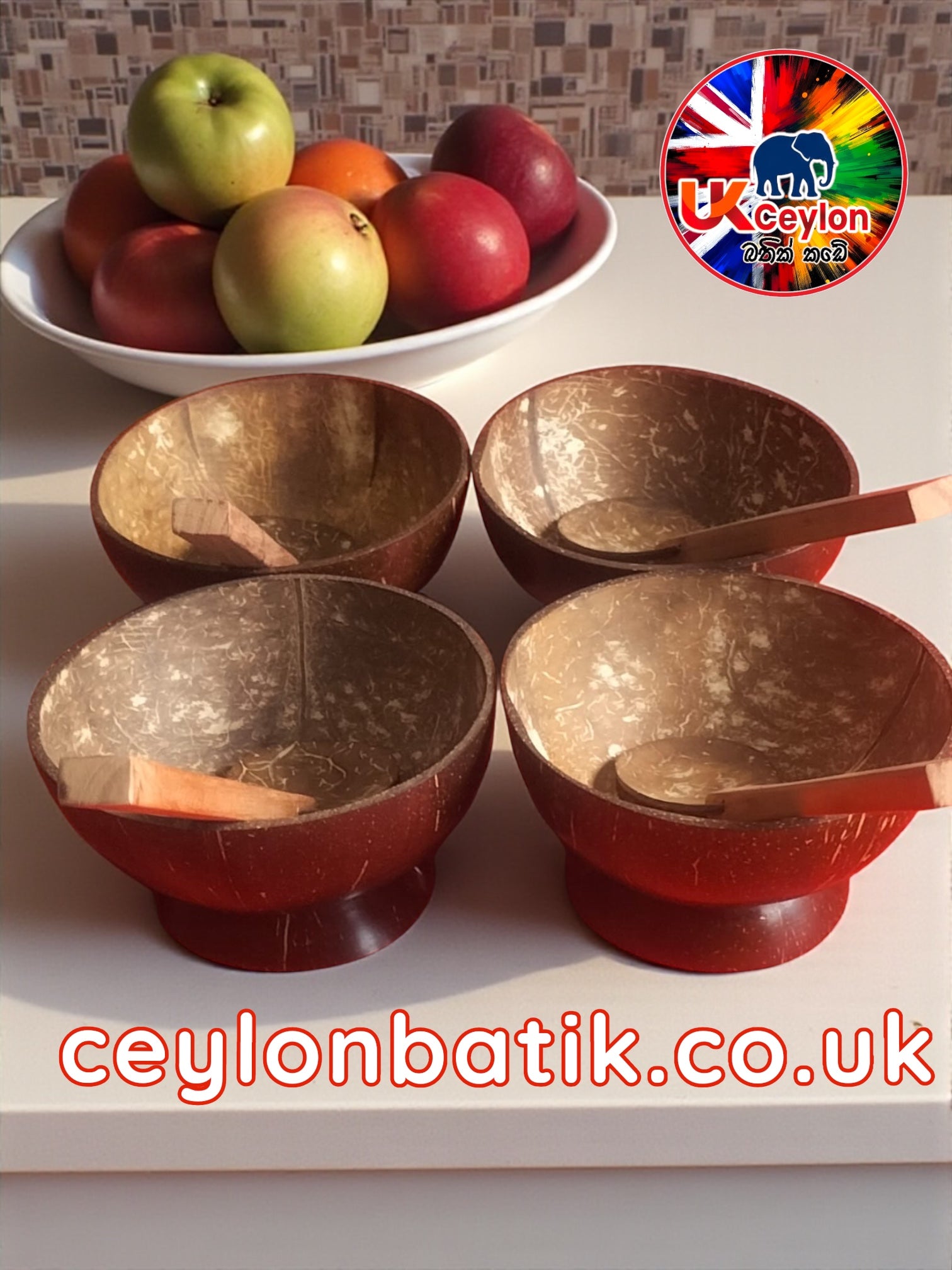 CocoServe Artisan Soup Bowl Set with Spoon | පොල්කටු සුප් බඳුන් සමඟ හැන්ද