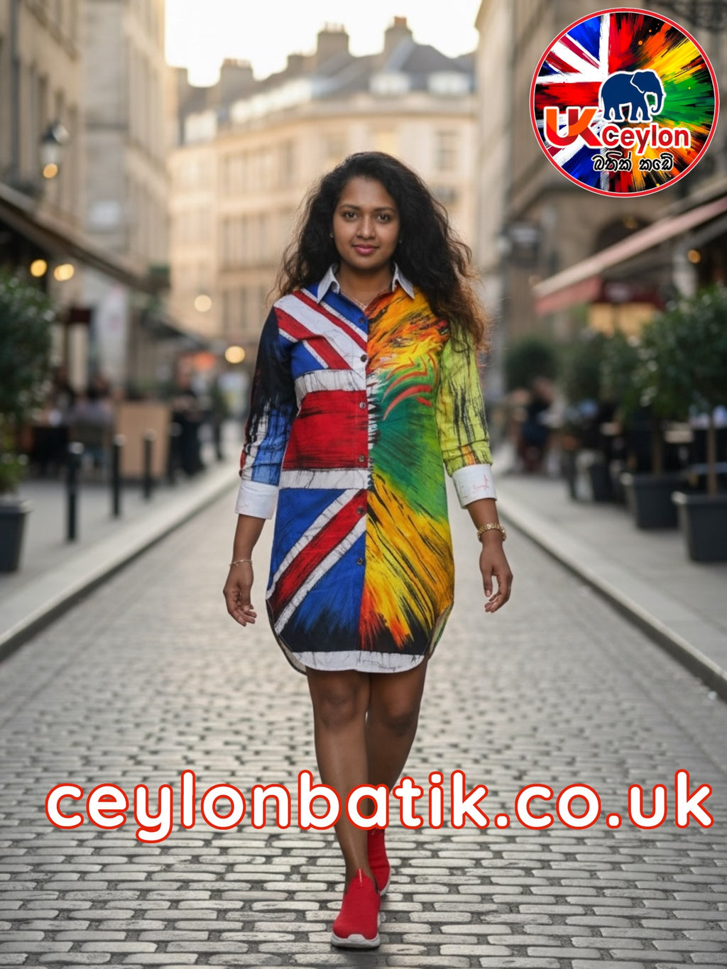 Handcrafted Batik Short Frock | UK & Sri Lanka Flag Edition| Awurudu Edition 2026