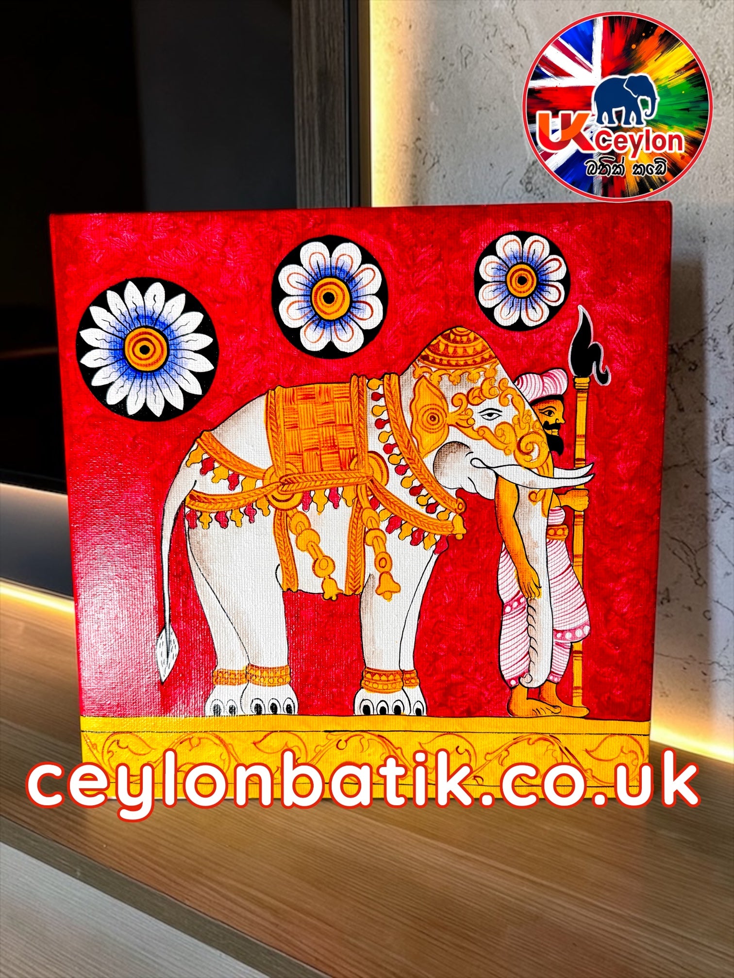 Ceylon Royal Perahera Elephant Canvas Art (12x12”) | Kandy Perahera Elephant Heritage Canvas Painting