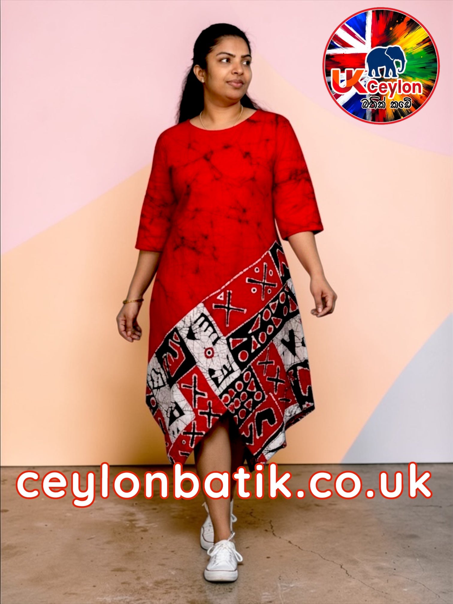 Ceylon Scarlet Elegance – Handcrafted Batik Gown | Awurudu Edition 2026