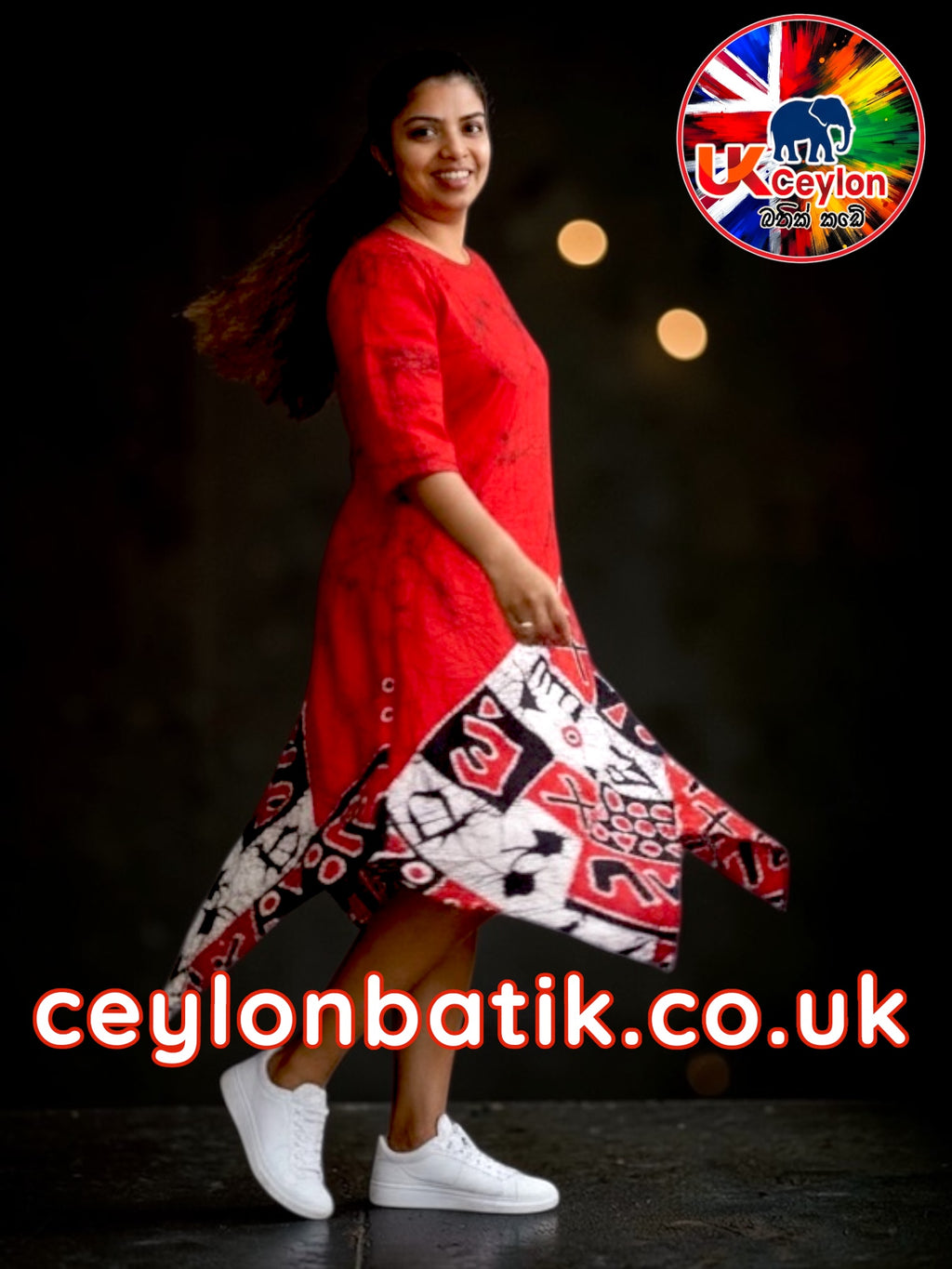 Ceylon Scarlet Elegance – Handcrafted Batik Gown | Awurudu Edition 2026